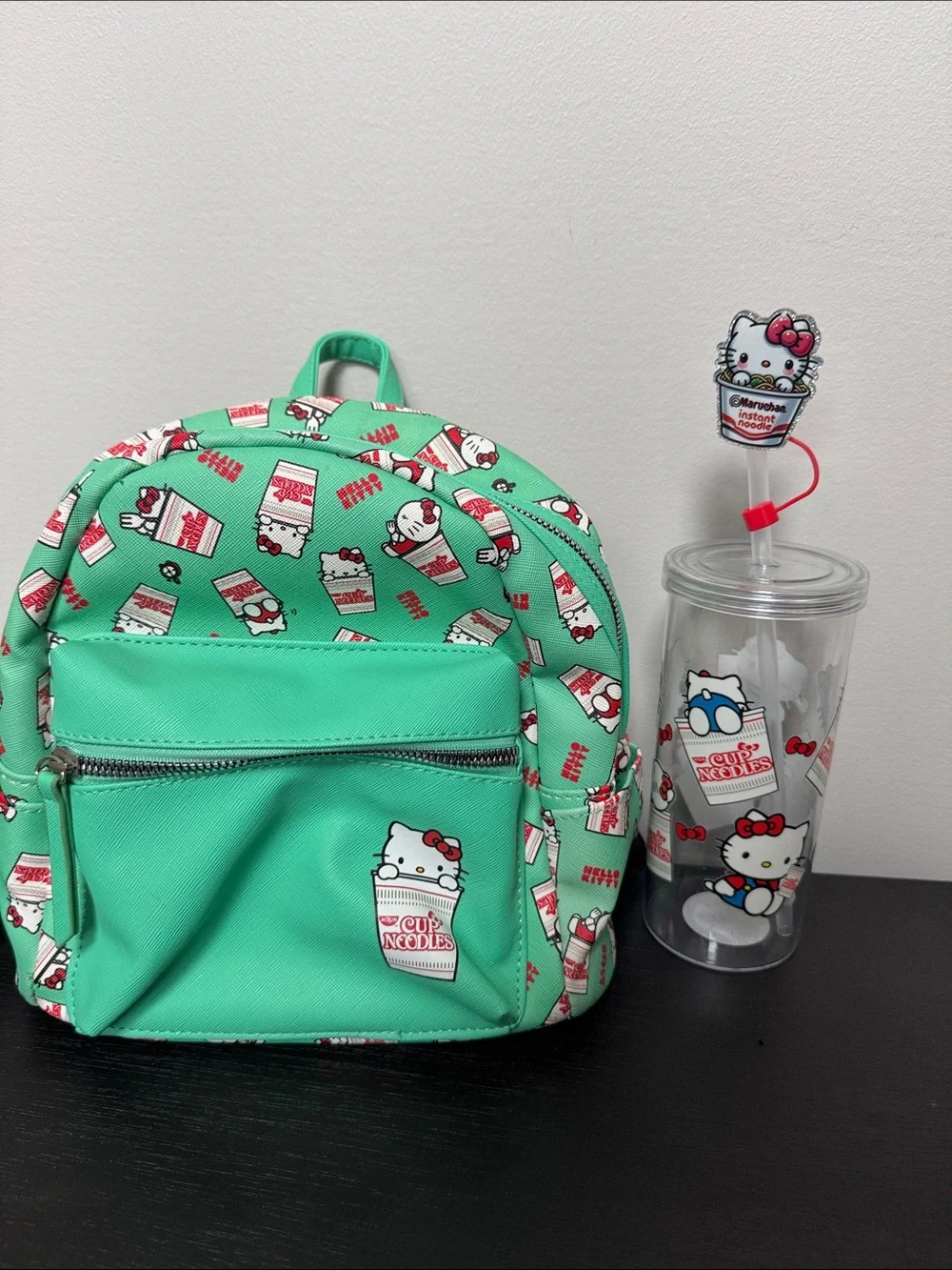 Hello Kitty Mint Green Mini Backpack with Cup Noodles Print